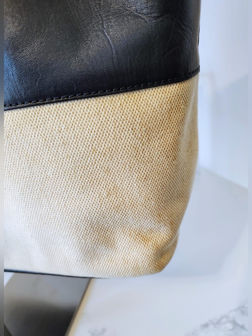Tory Burch Tote Bag - Canvas/Black Leather-Trimmed - Picture 10 of 16